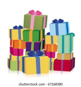 Colorful gift boxes in white background