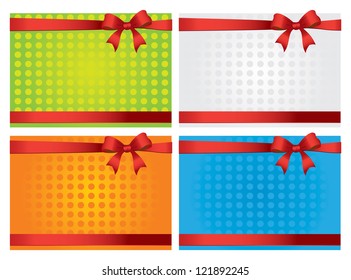 Colorful gift cards with ribbons. Vector background