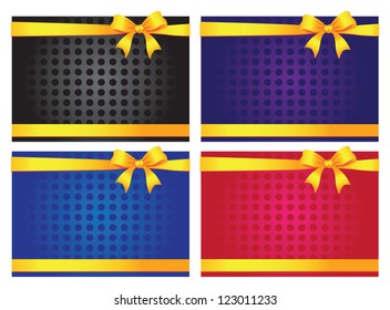 Colorful gift cards with ribbons. Vector background