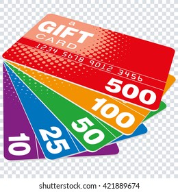 Colorful Gift Cards set on transparent background. Vector EPS10