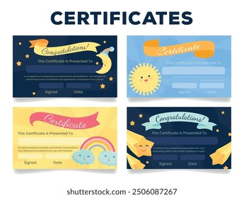 Colorful gift certificates for children, showcasing cheerful designs and spaces for personalized details.