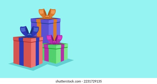 Colorful gifts vector illustration, blue background.