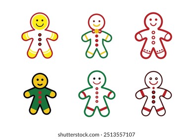 "Colorful Gingerbread Man Icons - Festive Christmas Cookie Illustrations"

