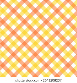 Colorful gingham seamless pattern in orange yellow white.Checkered tartan plaid repeat pattern for summer.Geometric vector illustration texture background for fabric and prints.