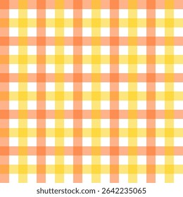 Colorful gingham seamless pattern in orange yellow white.Checkered tartan plaid repeat pattern for summer.Geometric vector illustration texture background for fabric and prints.
