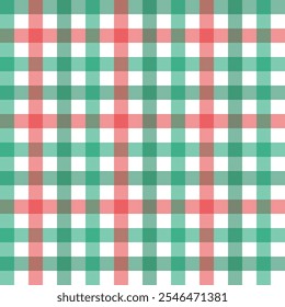 Colorful gingham seamless pattern.Checkered tartan plaid repeat pattern in green red white.Geometric vector illustration background wallpaper for fabric and prints.Textile texture for Christmas.