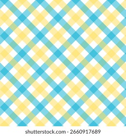Colorful gingham seamless pattern.Checkered tartan plaid repeat pattern in blue yellow white.Geometric vector background wallpaper for fabric and prints