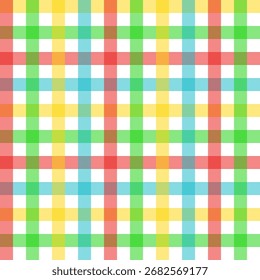 Farbige Gingham nahtloses Muster.Mehrfarbig kariertes Tartan plaid Wiederholungsmuster in rot grün gelb blau weiß.Geometrische Vektorhintergrund Tapete.
