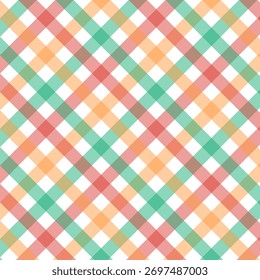 Colorful gingham seamless pattern.Multicolor checkered tartan plaid repeat pattern in green red orange.Geometric vector background wallpaper.	