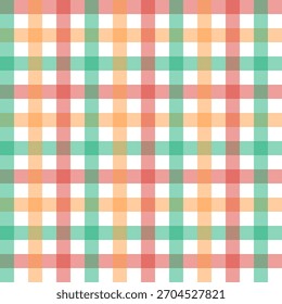 Colorful gingham seamless pattern.Multicolor checkered tartan plaid repeat pattern in green red orange.Geometric vector background wallpaper.	