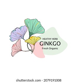 Colorful Gingko leaves hand drawing.Design for banner, packing ,Plant design.cool design