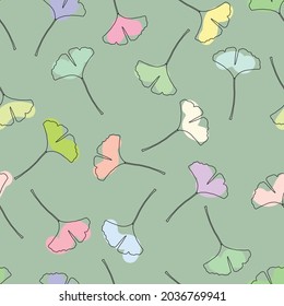 Colorful ginkgo biloba leaf vector seamless pattern background. Trendy for fabric, textile print, wallpaper, invitation or packaging.

