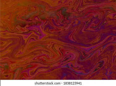 Farbige gipsige Marmorstruktur. Vektorgrafik-Marmor-Hintergrund. Lila, rosa, orangefarbene flüssige Malerei. Abstrakter Marmor Wallpaper. 