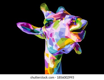 colorful giraffe head isolated on black background.vector illustration.