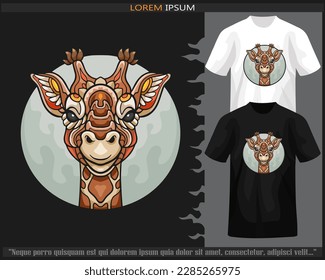 Colorful giraffe mandala arts isolated on black and white t shirt.