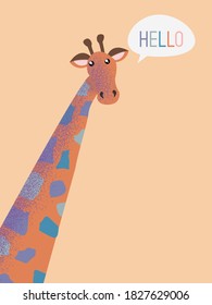 colorful giraffe says Hello. Cute animal