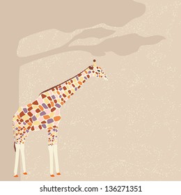 Colorful giraffe under the tree vector card