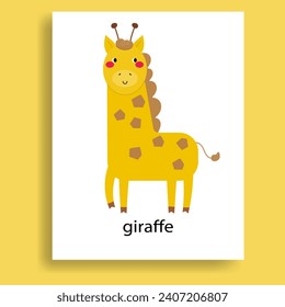 colorful giraffe, ungulate herbivores animals cartoon flat  vector illustration