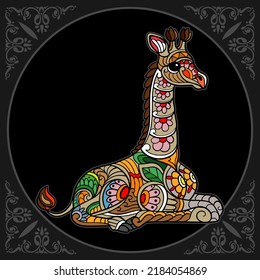 Colorful giraffe zentangle arts isolated on black background