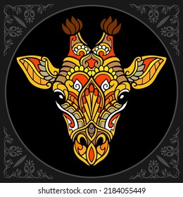 Colorful giraffe zentangle arts isolated on black background