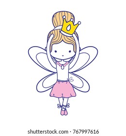 colorful girl dancing ballet with crown and wings design