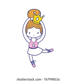 colorful girl dancing ballet with crown decoration and bun hair