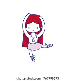 colorful girl dancing ballet with straight hair and professional shoes