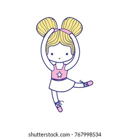 colorful girl dancing ballet with two buns hair design and professional clothes