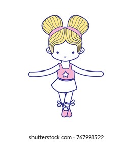 colorful girl dancing to practice ballet with two buns hair