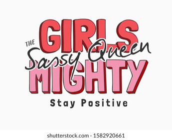 colorful girl mighty graphic slogan for fashion print