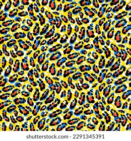 Colorful glamour safari, seamless vector pattern with cheetah spots on yellow background. Animistic print with imitation of leopard skin for swimwear or activewear