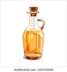 Colorful glass bottle of vegetable oil isolated on white background. Flat cartoon vector illustration for poster, web design, banner, card, flyer, icon, logo or badge.