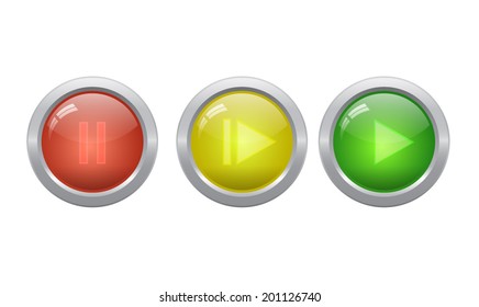 Colorful glass buttons with icons in a metal frame