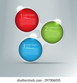 Colorful Glass Circle With Number and Information Text, 3 Options, Modern Template Design, Financial and Business Infographic, Workflow/Element Layout Design. Vector Illustration