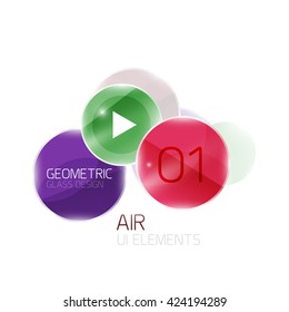 Colorful glass circles composition. Modern futuristic round elements, air abstract geometric template
