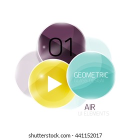 Colorful glass circles composition. Modern futuristic round elements, air abstract geometric template