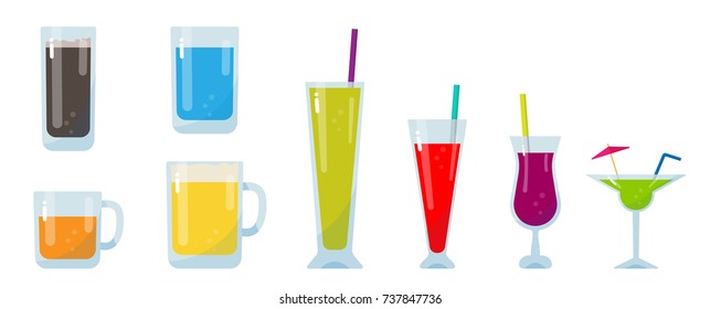 Colorful glass of drink set, Alcoholic , fruit juice, beer, water and other drinks