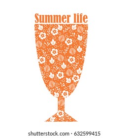 A colorful glass with flowers and summer life.