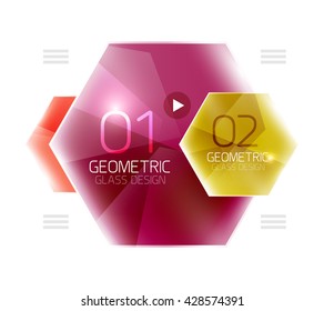 Colorful glass hexagon business infographic template, hexagon geometric web interface element
