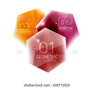 Colorful glass hexagon business infographic template, hexagon geometric web interface element