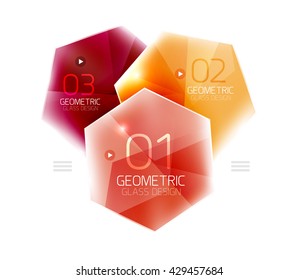 Colorful glass hexagon business infographic template, hexagon geometric web interface element