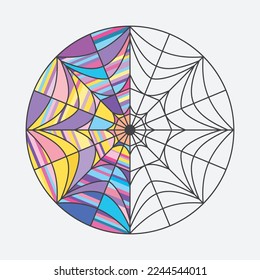 Colorful glass window round vector illustration. Decorative transparent colored windows frame