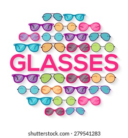 Colorful glasses circle infographics template concept. Icons for your product or design, web and mobile applications. Vector flat with long shadow illustration background 