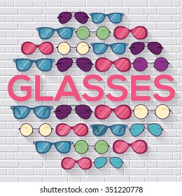 Colorful glasses circle infographics template concept. Icons design for your product or web and mobile applications. Vector flat with long shadow illustration background 