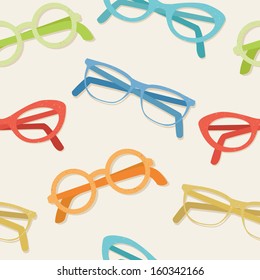 Colorful glasses on beige background seamless vector pattern.