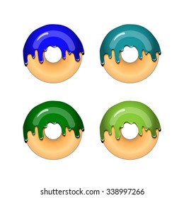 Colorful glazed blue green vector donuts