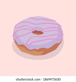 Colorful glazed donut. Donuts vector set. Beautiful hand made donut vector illustration. Donut for your design. Chocolate, blue, purple and lemon icing with powder.