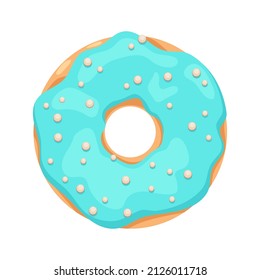Colorful glazed donut isolated on white background. View from above. Vector illustration in cartoon flat style