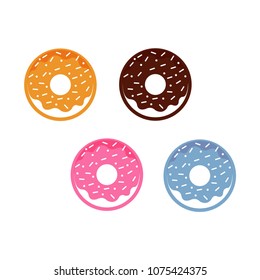 Colorful glazed donut set on white background.