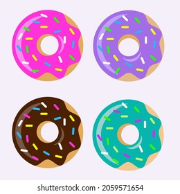 Colorful Glazed Donut Vector Set